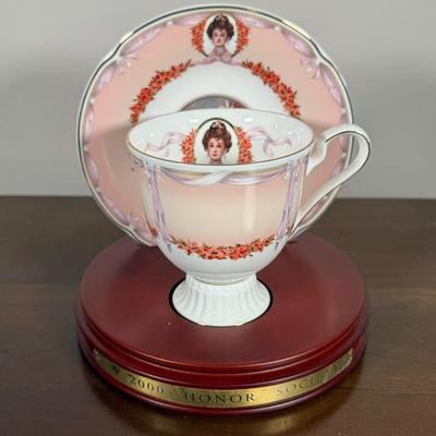 LOT 186L: Avon Honor Society Mrs. P.F.E. Albee Commemorative Tea Cup & Saucer Sets w/ Boxes - 1998-2001, 2004