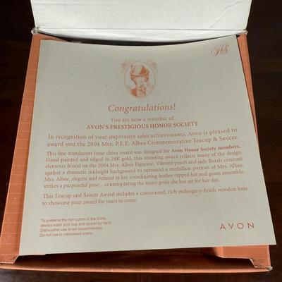LOT 186L: Avon Honor Society Mrs. P.F.E. Albee Commemorative Tea Cup & Saucer Sets w/ Boxes - 1998-2001, 2004
