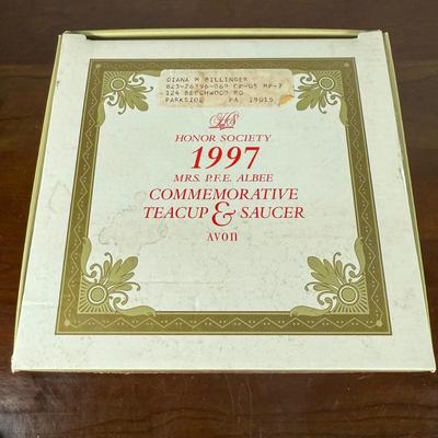 LOT 187L: Avon Honor Society Mrs. P.F.E. Albee Commemorative Tea Cup & Saucer Sets w/ Boxes - 1991, 1994-1997