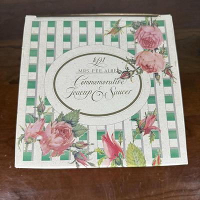 LOT 187L: Avon Honor Society Mrs. P.F.E. Albee Commemorative Tea Cup & Saucer Sets w/ Boxes - 1991, 1994-1997