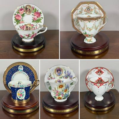 LOT 187L: Avon Honor Society Mrs. P.F.E. Albee Commemorative Tea Cup & Saucer Sets w/ Boxes - 1991, 1994-1997