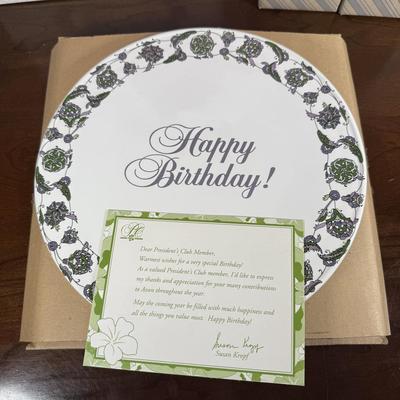 LOT 189D: Happy Birthday! Avon President’s Club Birthday Gifts & More w/ Boxes - Ceramic Celebration Cake Plates, Server &...