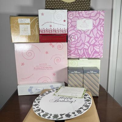 LOT 189D: Happy Birthday! Avon President’s Club Birthday Gifts & More w/ Boxes - Ceramic Celebration Cake Plates, Server &...