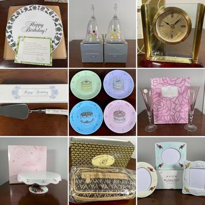 LOT 189D: Happy Birthday! Avon President’s Club Birthday Gifts & More w/ Boxes - Ceramic Celebration Cake Plates, Server &...