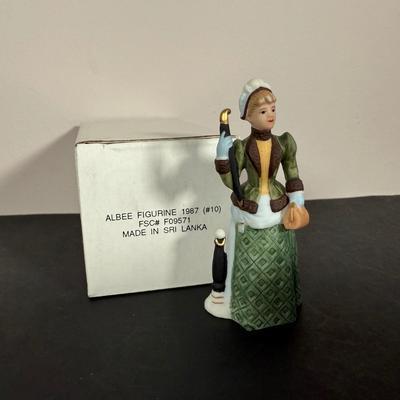 LOT 190D: Vintage Avon Miniature Mrs. PFE Albee Figurines w/ NIP Shadow Box Display Shelf & More