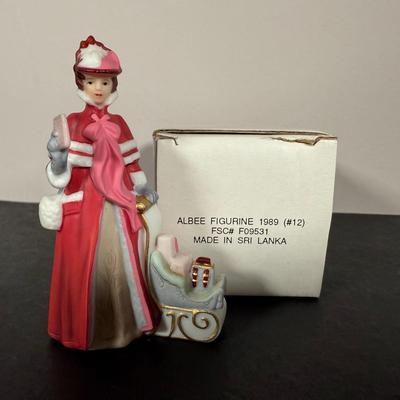 LOT 190D: Vintage Avon Miniature Mrs. PFE Albee Figurines w/ NIP Shadow Box Display Shelf & More