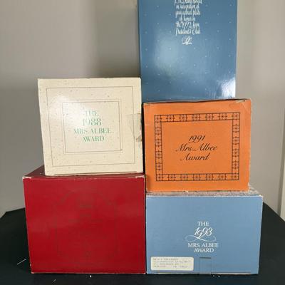 LOT 193D: Avon President’s Club Mrs. Albee Awards in Boxes 1996, 1988, 1991-1993