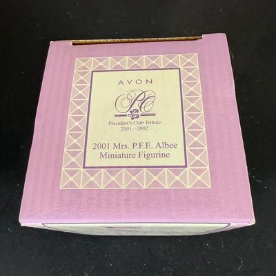 LOT 196D: Avon Mini Mrs PFE Albee Figurines w/ Cloche Displays & Boxes 2001-2002, 2004, 2007-2008 & 2009