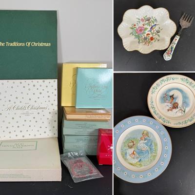 LOT 197D: Vintage Avon Mother’s Day Plates, A Child’s Christmas Plates, Aynsley England Pembroke Repro Bowl & Fork w/ More