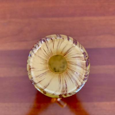 LOT 201 M: Signed & Stamped Stoneware Pitcher, MCM Marbled Swirl Blown Glass Jar, Baldwin Brass Candlestick Holder, Coppercraft Guild...