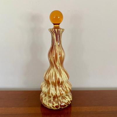 LOT 201 M: Signed & Stamped Stoneware Pitcher, MCM Marbled Swirl Blown Glass Jar, Baldwin Brass Candlestick Holder, Coppercraft Guild...