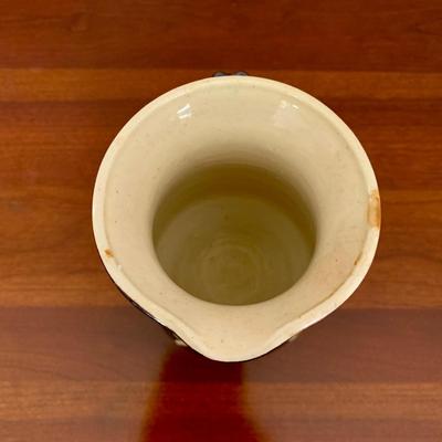 LOT 201 M: Signed & Stamped Stoneware Pitcher, MCM Marbled Swirl Blown Glass Jar, Baldwin Brass Candlestick Holder, Coppercraft Guild...