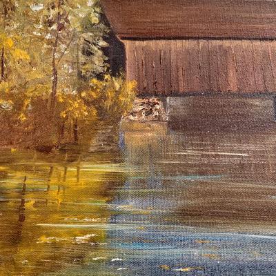 LOT 202 M: Framed, & Signed Paintings: Oil Paint on Canvas, Covered Bridge by Florence Balentine 1969 & Watercolor, Tree in Winter