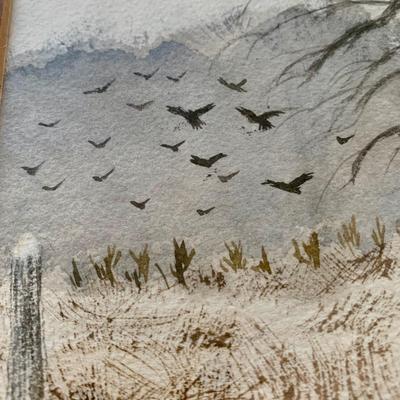 LOT 202 M: Framed, & Signed Paintings: Oil Paint on Canvas, Covered Bridge by Florence Balentine 1969 & Watercolor, Tree in Winter