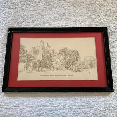 LOT 203 M: Framed Lithograph of Notre Dame High School; Moylan, Pennsylvania 1935 - 1981 by L. S. Leopold & Numbered Limited Edition