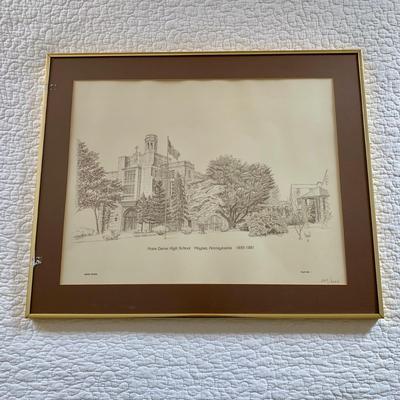 LOT 203 M: Framed Lithograph of Notre Dame High School; Moylan, Pennsylvania 1935 - 1981 by L. S. Leopold & Numbered Limited Edition
