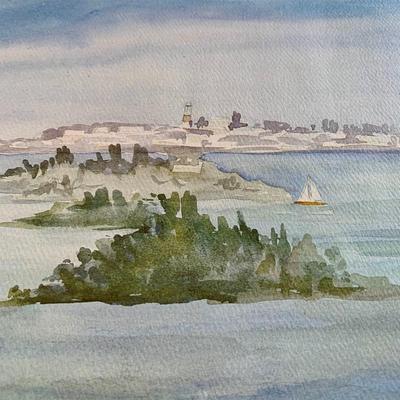 LOT 205 M: Framed & Signed Carole Holding Watercolor Prints: "Hamilton From Paget, Bermuda" & "St. George's,...