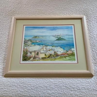 LOT 205 M: Framed & Signed Carole Holding Watercolor Prints: "Hamilton From Paget, Bermuda" & "St. George's,...