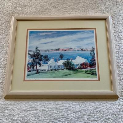 LOT 205 M: Framed & Signed Carole Holding Watercolor Prints: "Hamilton From Paget, Bermuda" & "St. George's,...