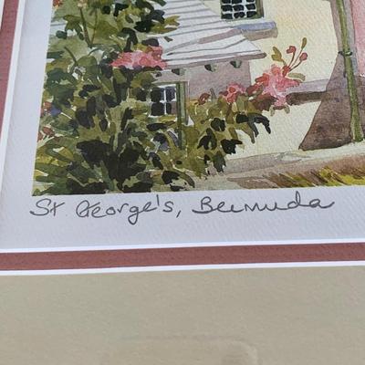 LOT 205 M: Framed & Signed Carole Holding Watercolor Prints: "Hamilton From Paget, Bermuda" & "St. George's,...