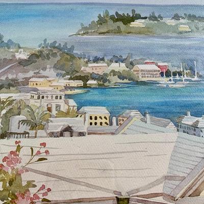LOT 205 M: Framed & Signed Carole Holding Watercolor Prints: "Hamilton From Paget, Bermuda" & "St. George's,...