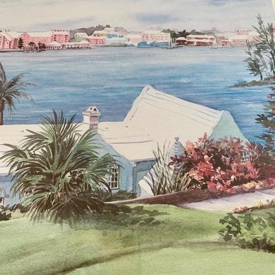 LOT 205 M: Framed & Signed Carole Holding Watercolor Prints: "Hamilton From Paget, Bermuda" & "St. George's,...