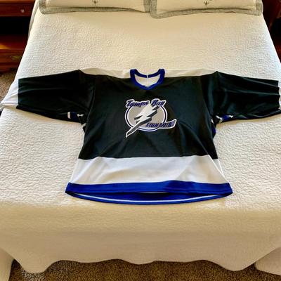 LOT 208 M: Tampa Bay Lightning Hockey Jersey's: 2 Semi-Pro Jerseys w/ Tags Size Medium, Karl Dykhuis #14 Size Medium, & More