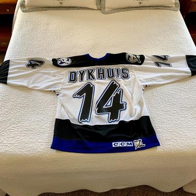 LOT 208 M: Tampa Bay Lightning Hockey Jersey's: 2 Semi-Pro Jerseys w/ Tags Size Medium, Karl Dykhuis #14 Size Medium, & More