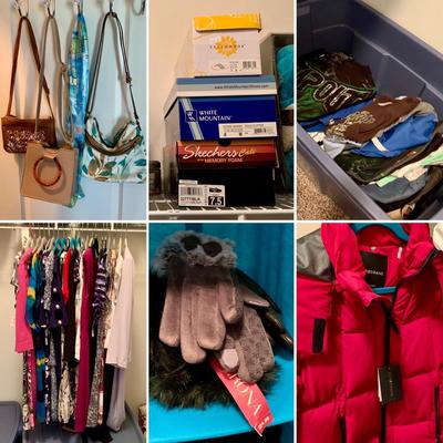 LOT 214 M: CLOSET CLEAR OUT! Purses, Women's Shoes, Mens Shirts, Dresses New w/ Tags, Hats, Gloves, Scarves, & More!