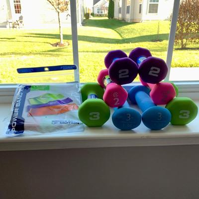 LOT 217 M: 2 & 3 LBS Hand Weight & NIP Fitness Gear Power Bands