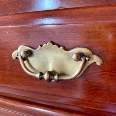 LOT 218 M: Taylor Jamestown Cherry Wood Bedroom Set: 7 Drawer Chest Of Drawers, Two 2 Drawer Bedside Tables, 10 Drawer Dresser w/ Mirror,...