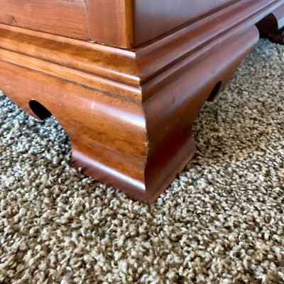 LOT 218 M: Taylor Jamestown Cherry Wood Bedroom Set: 7 Drawer Chest Of Drawers, Two 2 Drawer Bedside Tables, 10 Drawer Dresser w/ Mirror,...