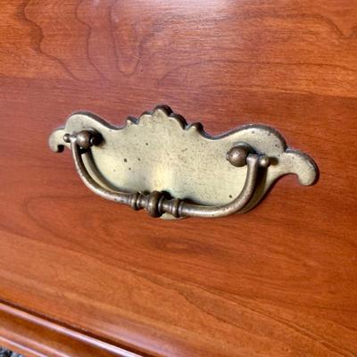 LOT 218 M: Taylor Jamestown Cherry Wood Bedroom Set: 7 Drawer Chest Of Drawers, Two 2 Drawer Bedside Tables, 10 Drawer Dresser w/ Mirror,...