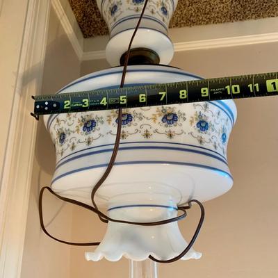 LOT 221 B: 1970's Quoizel Abigail Adams Hand Painted Milk Glass Hurricane Lamp