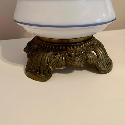 LOT 221 B: 1970's Quoizel Abigail Adams Hand Painted Milk Glass Hurricane Lamp