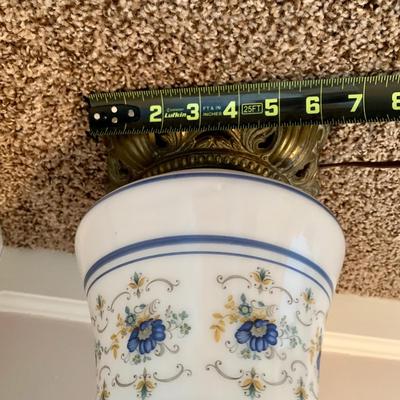 LOT 221 B: 1970's Quoizel Abigail Adams Hand Painted Milk Glass Hurricane Lamp