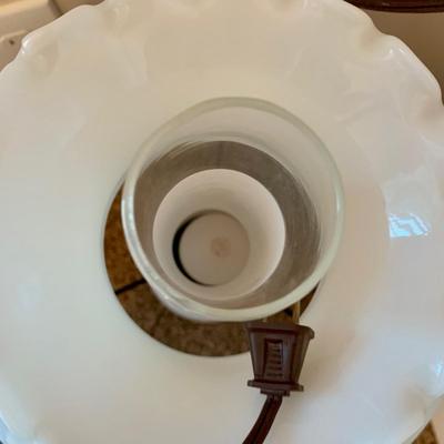 LOT 221 B: 1970's Quoizel Abigail Adams Hand Painted Milk Glass Hurricane Lamp