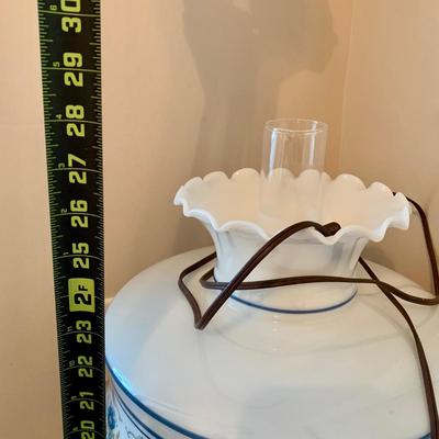 LOT 221 B: 1970's Quoizel Abigail Adams Hand Painted Milk Glass Hurricane Lamp