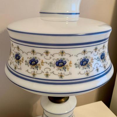LOT 221 B: 1970's Quoizel Abigail Adams Hand Painted Milk Glass Hurricane Lamp