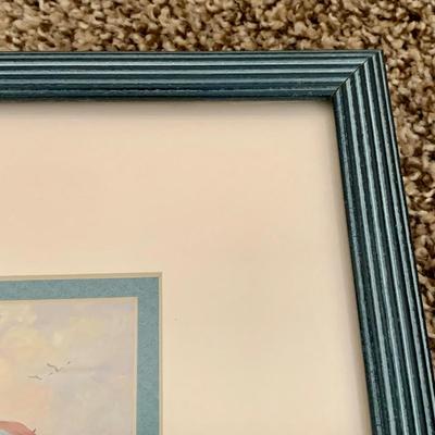 LOT 223 B: Framed, Hand Painted, & Signed Disk & "Gathering Seashells" Print by C. Kieffer