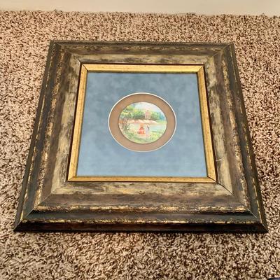 LOT 223 B: Framed, Hand Painted, & Signed Disk & "Gathering Seashells" Print by C. Kieffer
