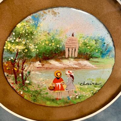 LOT 223 B: Framed, Hand Painted, & Signed Disk & "Gathering Seashells" Print by C. Kieffer