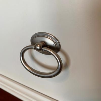 LOT 228 B: Ashley Furniture White Bedset: Sleigh Bed w/ 2 Drawers, 3 Drawer Bedside Table, 6 Drawer 2 Cabinet Dresser w/ Mirror