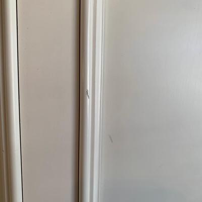 LOT 228 B: Ashley Furniture White Bedset: Sleigh Bed w/ 2 Drawers, 3 Drawer Bedside Table, 6 Drawer 2 Cabinet Dresser w/ Mirror