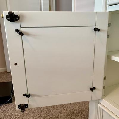 LOT 228 B: Ashley Furniture White Bedset: Sleigh Bed w/ 2 Drawers, 3 Drawer Bedside Table, 6 Drawer 2 Cabinet Dresser w/ Mirror