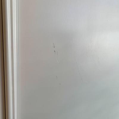 LOT 228 B: Ashley Furniture White Bedset: Sleigh Bed w/ 2 Drawers, 3 Drawer Bedside Table, 6 Drawer 2 Cabinet Dresser w/ Mirror