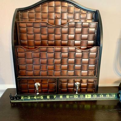 LOT 234 D: Home Decor Collection: Mail Sorter, Hourglass, & 3 Seat Wooden & Metal Bicycle