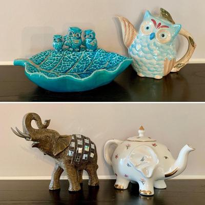 LOT 235 D: Owl & Elephant Home Decor: Teapots & More