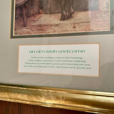 LOT 239 D: Irish Hanging Wall Decor: Framed “An Old Irish Welcome” & Celtic Cross