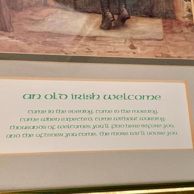 LOT 239 D: Irish Hanging Wall Decor: Framed “An Old Irish Welcome” & Celtic Cross